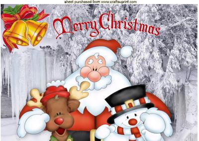 Santa with Friends and Snow Scene A4