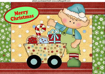 Santas Little Elf with Lots of Presents A4