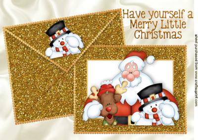 Santa with Friends on Gold Card & Envelope A4