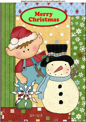 Santas Elf with Snowman in Tapestry Frame A4