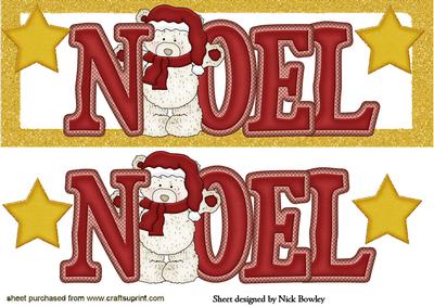 Noel in Gold Glitter Frame with Teddies Dl