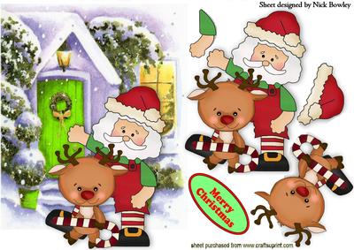 Santa with Reindeer with Candycane
