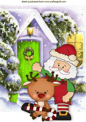 Santa with Reindeer with Candycane A4