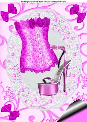 Gorgeous Cerise Corset & Shoes on Lace A4 Topper