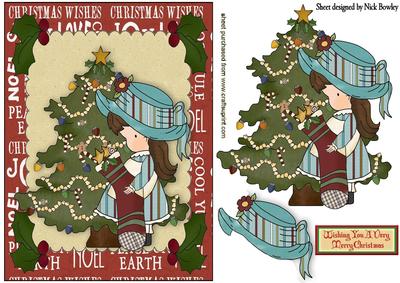 Little Girl in Bonnet Dressing the Christmas Tree