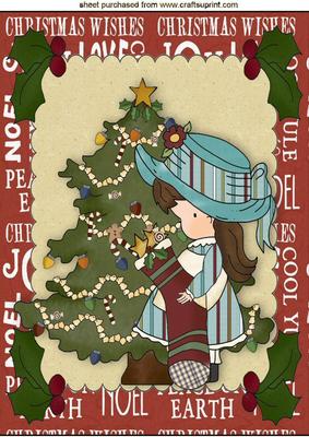 Little Girl in Bonnet Dressing the Christmas Tree A4