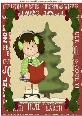 Little Girl Carol Singing with Tree A4
