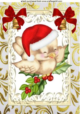 Little Robin in Santa Hat on Holly A4