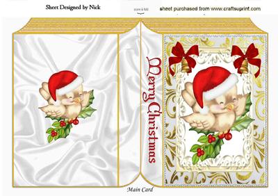 Little Robin in Santa Hat on Holly Folded Book