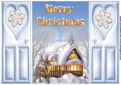 Pretty Cottage in the Snow with Deer Gatefold
