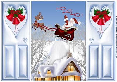 Ho! Ho! Ho! Santa Over the Roof Tops Flying Gatefold