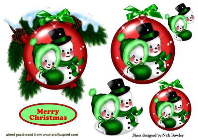 Snowman Couple in a Bauble with Bow