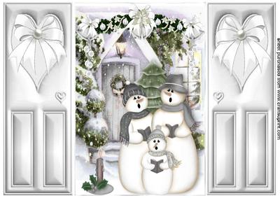 Snowman Family! Silver Gatefold with Bows