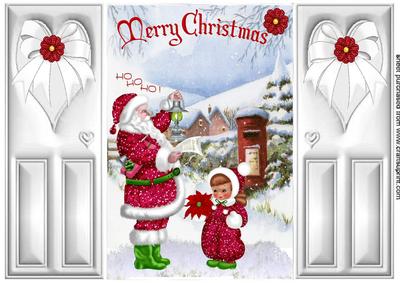 Santa with Little Girl Snowscene Gatefold