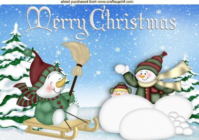 Snowmen Having Fun with Snow Balls A4