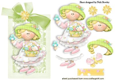 Cute Garden Girl on a Tag with Bow