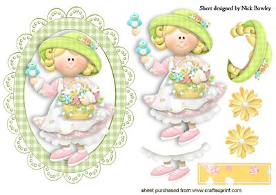 Cute Garden Girl in Gingham Frame