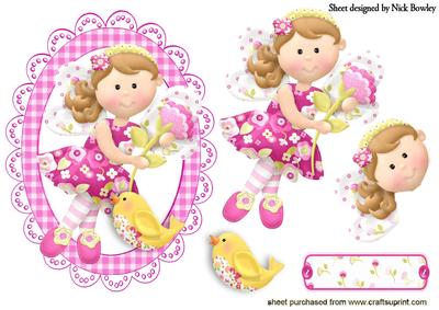 Faerie in a Gingham Frame with Little Bird