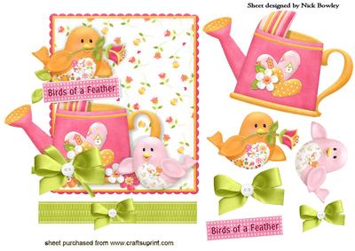 Cute Little Birds with Watering Can & Bows