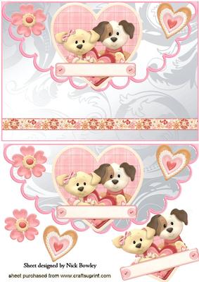 Puppy Love on a Heart with Flowers Scalloped Envelope