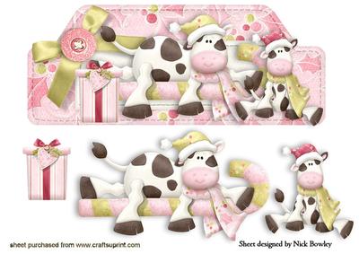 Little Cows in Santas Hats on Candy Cane Dl