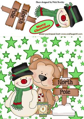 Snowman and Teddy with Stars 8x8