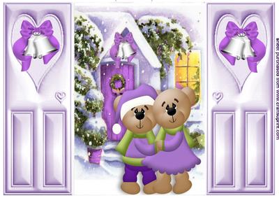 Little Bears in Lilac Cuddling in the Snow Gatefold