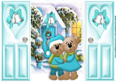 Little Bears in Turq Cuddling in the Snow Gatefold