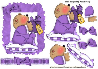 For Santa Cute Little Bear on Purple Cushion