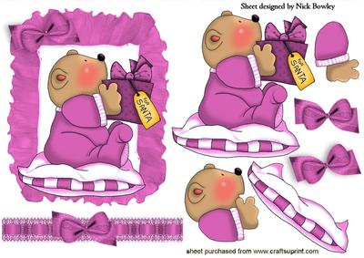 For Santa Cute Little Bear on a Pink Cushion