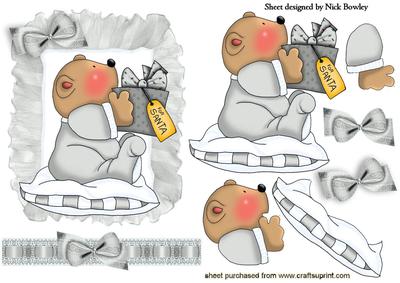 For Santa Cute Little Bear on a Silver Cushion