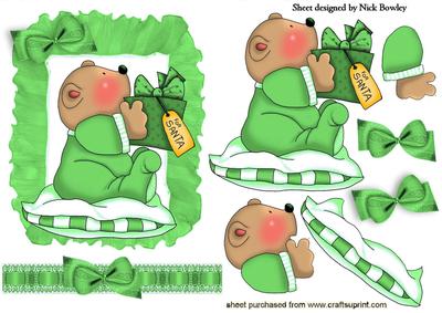 For Santa Cute Little Bear on a Green Cushion