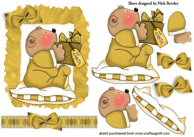 For Santa Cute Little Bear on a Gold Cushion
