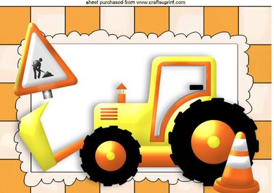 Digger with Cone and Roadwork Sign A4