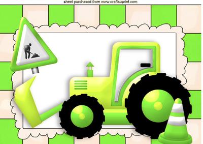 Green Digger with Cone and Roadwork Sign A4
