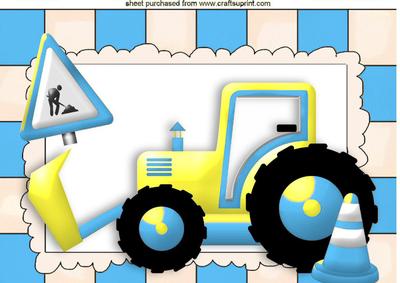 Blue Digger with Cone and Roadwork Sign A4