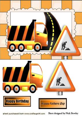 Road Works Ahead, with Truck and Sign
