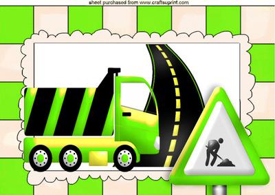 Road Works Ahead with Green Truck and Sign A4