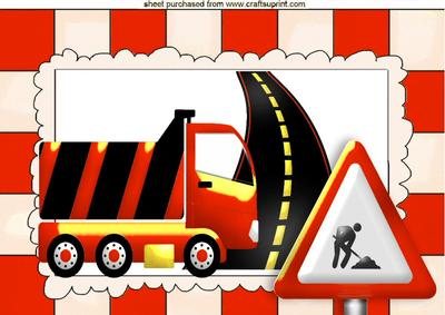 Road Works Ahead with Red Truck and Sign A4