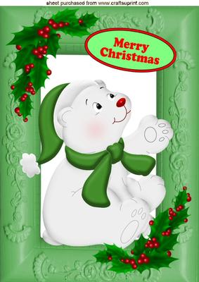 Baby Polar Bear in Santa Hat with Holly A4