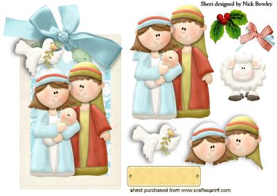 Mary and Joseph on Christmas Tag with Bow