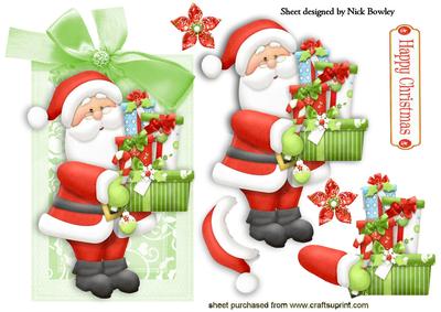 Santa on a Lovely Tag with Bow and Presents