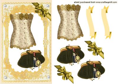 Lovely Gold Basque & Handbag in Gold Lace Frame