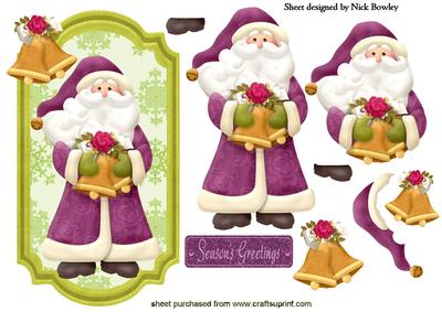 Lovely Santa Holding Bell with Rose on a Tag