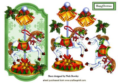Carousel Horse with Bells on Snowflake Tag