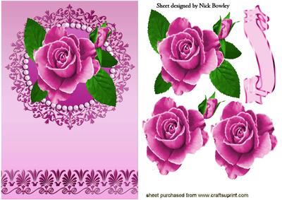 Painted Pink Rose in Pearl Ornate Frame