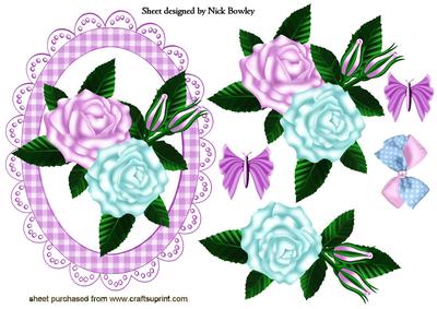 Shades of Pink/blue Roses in a Gingham Frame