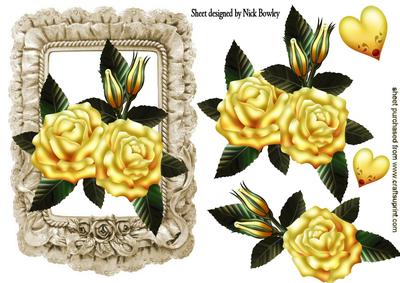 Pretty Yellow Roses in Frill Frame with Hearts