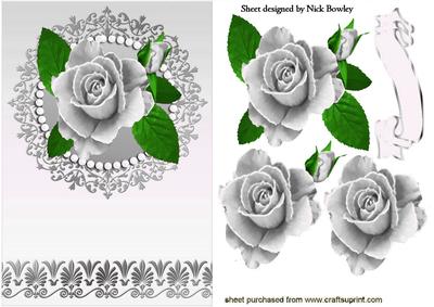 Silver Painted Roses in Ornate Frame with Pearls
