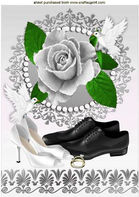 Wedding Silver Painted Roses in Ornate Frame with Pearls A4